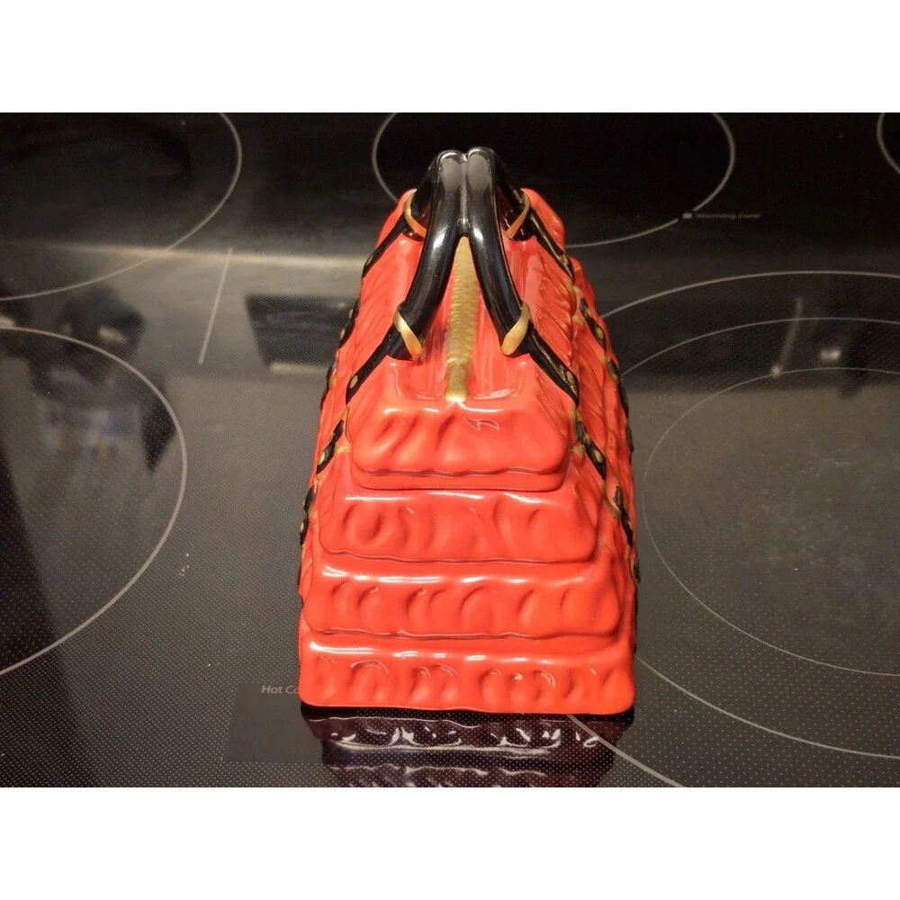 David's Cookies Ceramic Red Pleated Purse Cookie Jar Candy Dish Collectible